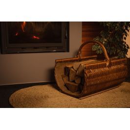 Světlý proutěný koš na dřevo tvaru U s pytlovinou Rozměry (cm): 50x30, v. 45