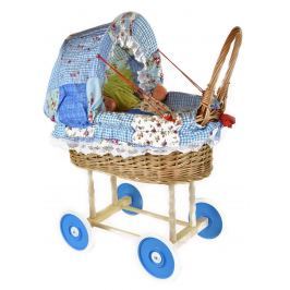 Proutěný kočárek se stahovací boudičkou - modrý patchwork