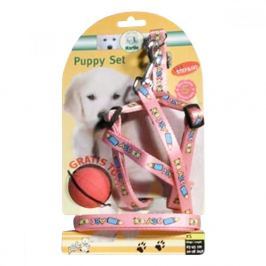 Postroj štěně nylon+vodítko 25-45cm/130cm růžové KAR
