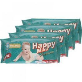 HAPPY MIMI Premium dětské vlhčené ubrousky 4 x 64 kusů