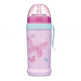CANPOL BABIES Láhev sportovní s nevylévací slámkou MOTÝLEK růžová 350 ml